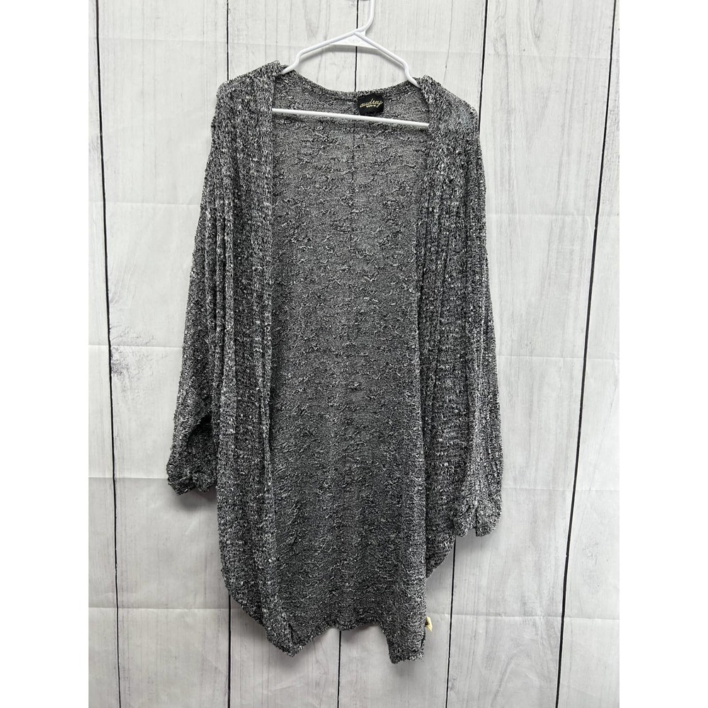 Audrey Textured Open Knit Heather Gray Cacoon Round Open Front Cardigan